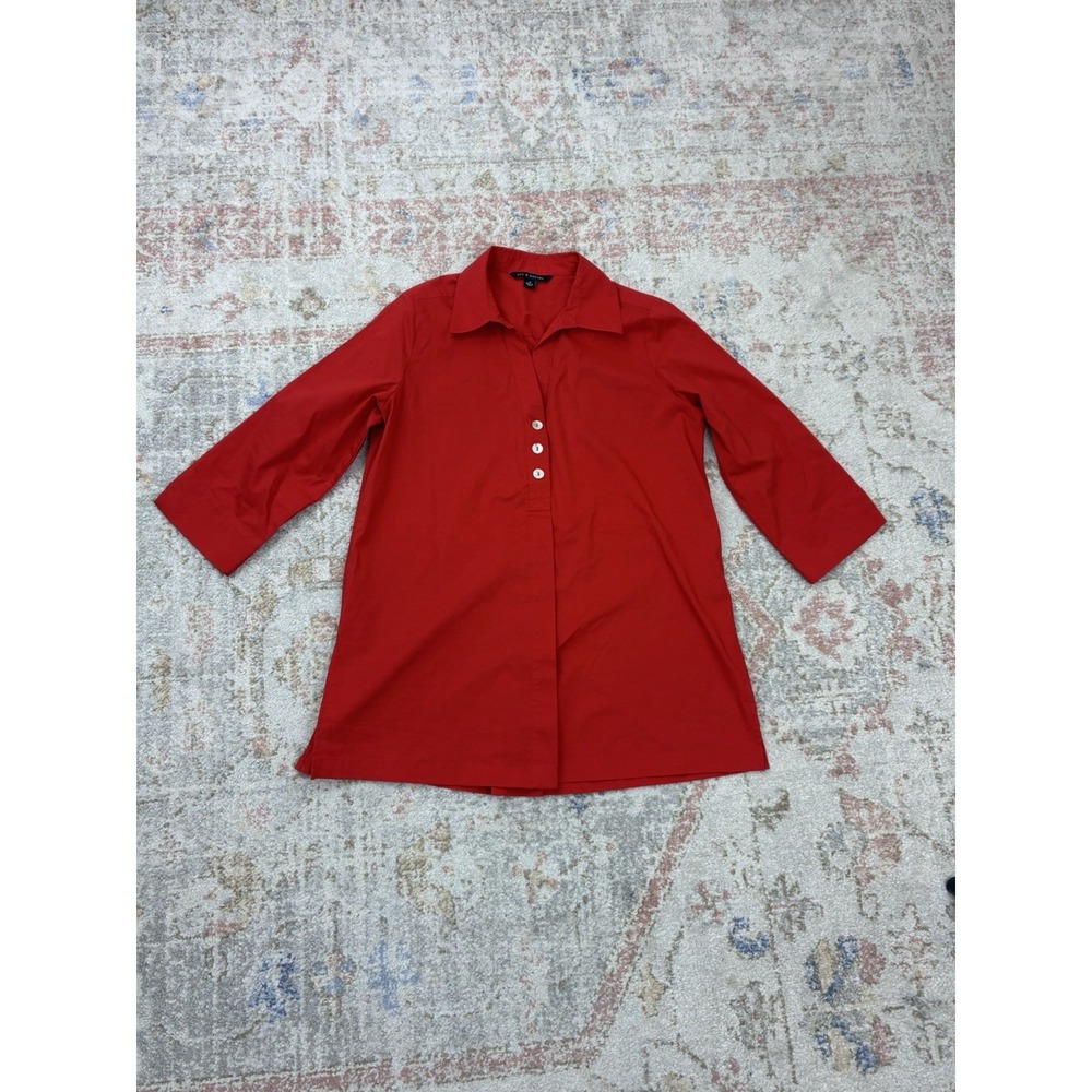Zac & Rachel Red 3/4 Sleeve Tunic Button Up Blouse Size M